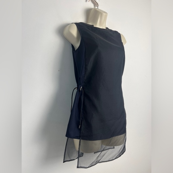 NEW INCLAN Studio Navy Black Cupra Silk Organza Sleeveless Blouse Lagenlook XS - Picture 3 of 12
